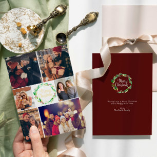 Tarjeta Festiva Con Relieve Metalizado Merry Christmas Collage de fotos Family Watercolor