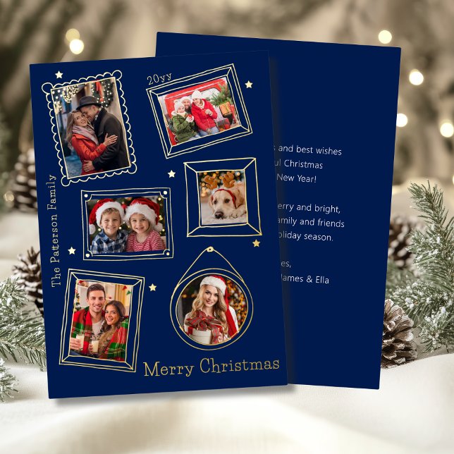 Tarjeta Festiva Con Relieve Metalizado Merry Christmas Doodle Frame Multi Photo (Subido por el creador)