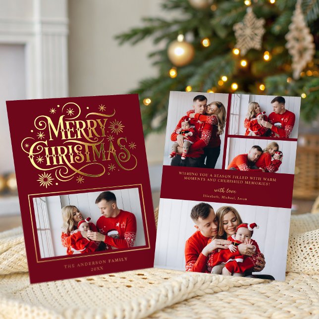 Tarjeta Festiva Con Relieve Metalizado Merry Christmas Festive Typography Holiday (Subido por el creador)