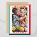 Tarjeta Festiva Con Relieve Metalizado MERRY CHRISTMAS foto moderna borde de color negrit<br><div class="desc">por kat massard >> WWW.SIMPLYSWEETPAPERIE.COM <<< Un diseño de tarjeta simple con un borde simple en un Relieve metalizado brillante. Área máxima para mostrar tu hermosa familia también con foto horizontal de marco completo</div>