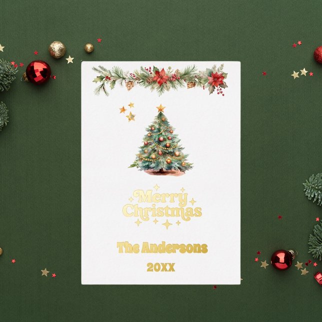Tarjeta Festiva Con Relieve Metalizado Merry Christmas garland photo año a reseña (Subido por el creador)