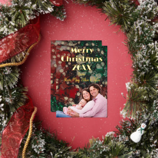 Tarjeta Festiva Con Relieve Metalizado Merry Christmas Gold