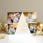 Tarjeta Festiva Con Relieve Metalizado Merry Christmas Gold Swirl Tree 4 Collage de fotos<br><div class="desc">Este exclusivo y moderno saludo cuenta con una plantilla personalizado de collage de cuatro fotos con un elegante árbol de navidad de Relieve metalizado dorado abstracto,  personalizado de Feliz Navidad gráfico y campo de texto.</div>