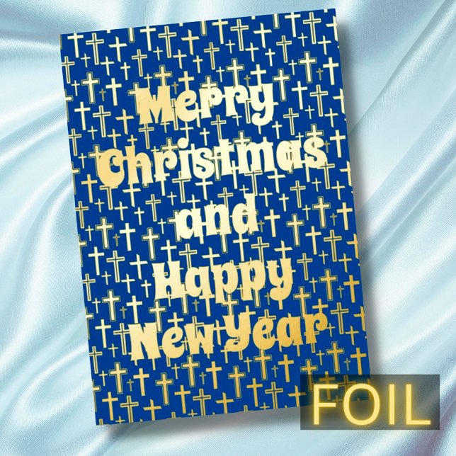 Tarjeta Festiva Con Relieve Metalizado Merry Christmas & Happy Near Year cross navy blue (Subido por el creador)