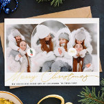 Tarjeta Festiva Con Relieve Metalizado Merry Christmas modern arch 3 photos red script<br><div class="desc">Merry Christmas modern arch 3 photos red script with real gold foil.</div>