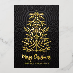 Tarjeta Festiva Con Relieve Metalizado Merry Christmas Modern Christmas Tree Damask