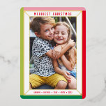 Tarjeta Festiva Con Relieve Metalizado MERRY CHRISTMAS moderno bloque de color de fotos<br><div class="desc">por kat massard >> WWW.SIMPLYSWEETPAPERIE.COM <<< Un diseño de tarjeta simple con un borde simple en un Relieve metalizado brillante. Área máxima para mostrar tu hermosa familia también con foto horizontal de marco completo</div>