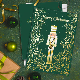 Tarjeta Festiva Con Relieve Metalizado Merry Christmas Nutcracker Gold Foil Holiday Card