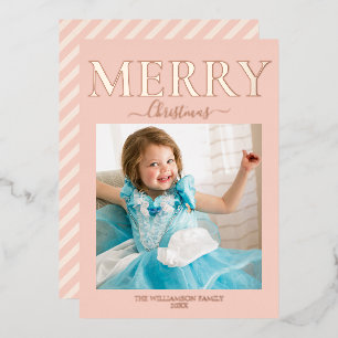 Tarjeta Festiva Con Relieve Metalizado Merry Christmas Photo Rubor Pink