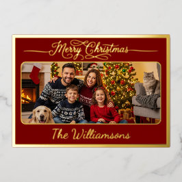 Tarjeta Festiva Con Relieve Metalizado Merry Christmas Post Card Family Photo Poem Red