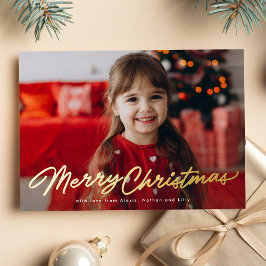 Tarjeta Festiva Con Relieve Metalizado Merry Christmas script simple dos foto
