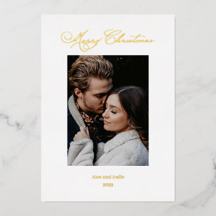 Tarjeta Festiva Con Relieve Metalizado Merry Christmas Scripting Minimalism