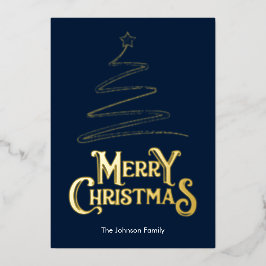 Tarjeta Festiva Con Relieve Metalizado Merry Christmas Tree Gold
