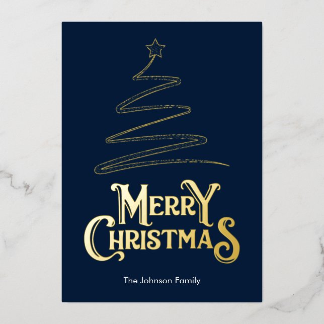 Tarjeta Festiva Con Relieve Metalizado Merry Christmas Tree Gold (Anverso)