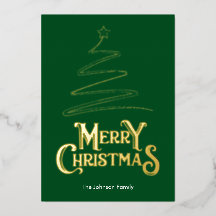 Merry Christmas Tree Green Background Gold