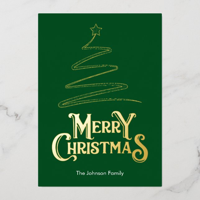 Tarjeta Festiva Con Relieve Metalizado Merry Christmas Tree Green Background Gold (Anverso)