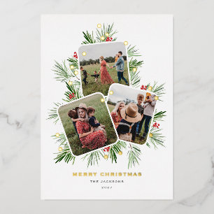 Tarjeta Festiva Con Relieve Metalizado Merry Christmas Tree Multi Photo