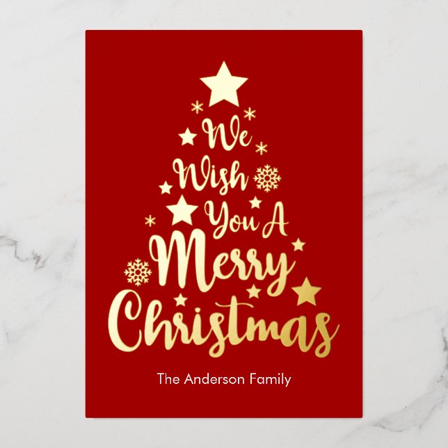 Tarjeta Festiva Con Relieve Metalizado Merry Christmas Tree Shape (Anverso)