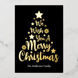 Tarjeta Festiva Con Relieve Metalizado Merry Christmas Tree Shape Black