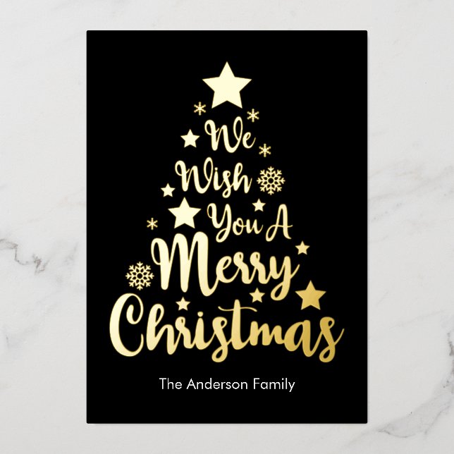 Tarjeta Festiva Con Relieve Metalizado Merry Christmas Tree Shape Black (Anverso)