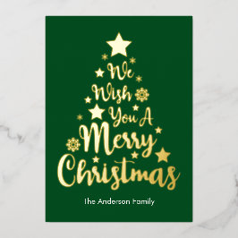 Tarjeta Festiva Con Relieve Metalizado Merry Christmas Tree Shape Green