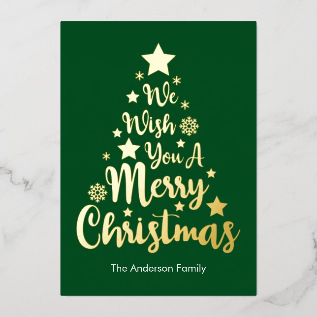 Tarjeta Festiva Con Relieve Metalizado Merry Christmas Tree Shape Green (Anverso)
