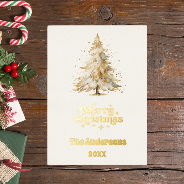 Tarjeta Festiva Con Relieve Metalizado Merry Christmas tree white photo year reseña (Subido por el creador)