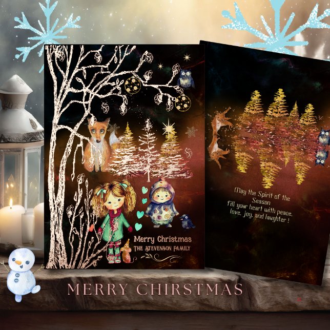 Tarjeta Festiva Con Relieve Metalizado Merry Christmas Winter Magic ( Merry Christmas Winter Magic Foil Holiday Card)