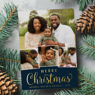 Tarjeta Festiva Con Relieve Metalizado Merry Collage   Foto de Navidades clásicos