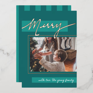 Tarjeta Festiva Con Relieve Metalizado Merry Color Block Foil Holiday Photo Card