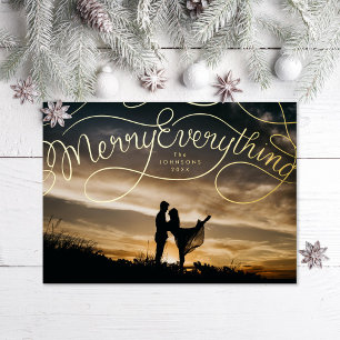 Tarjeta Festiva Con Relieve Metalizado Merry Everything Lettering