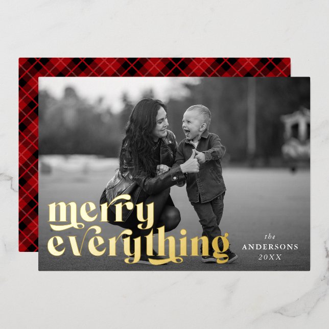 Tarjeta Festiva Con Relieve Metalizado Merry Everything Photo Gold (Anverso/Reverso)