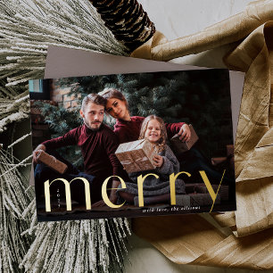 Tarjeta Festiva Con Relieve Metalizado Merry Gold   Foto completa