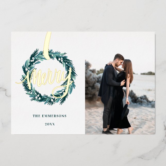 Tarjeta Festiva Con Relieve Metalizado Merry Golden Navidades Ereath (Anverso)