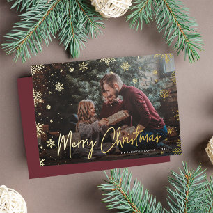 Tarjeta Festiva Con Relieve Metalizado Merry Magic   Navidades de fotografía superpuesta 