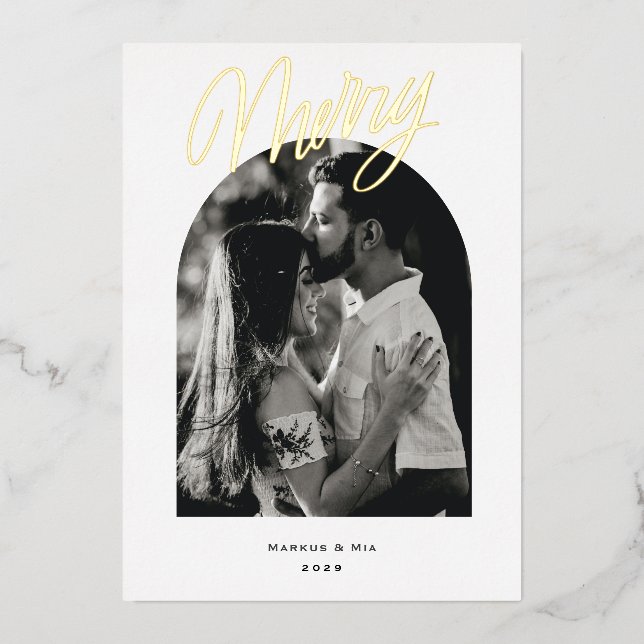 Tarjeta Festiva Con Relieve Metalizado Merry Modern Arch (Anverso)