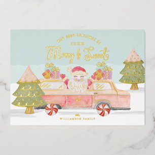 Tarjeta Festiva Con Relieve Metalizado Merry & Sweet Acuarela Vintage Santa Rosa Ván