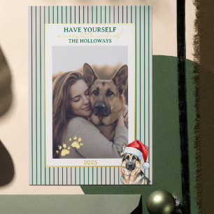 Tarjeta Festiva Con Relieve Metalizado Merry Woofmas Watercolor Pastor Alemán