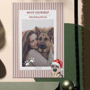 Tarjeta Festiva Con Relieve Metalizado Merry Woofmas Watercolor Pastor Alemán