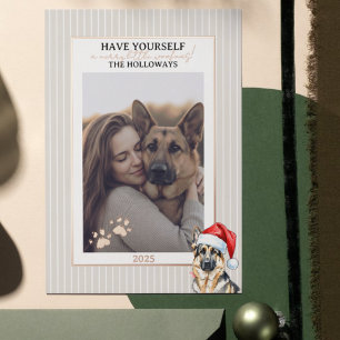 Tarjeta Festiva Con Relieve Metalizado Merry Woofmas Watercolor Pastor Alemán