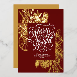 Tarjeta Festiva Con Relieve Metalizado Merry y Bough Gold de Citrus Elegante