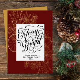 Tarjeta Festiva Con Relieve Metalizado Merry y Bough Gold de Citrus Elegante