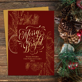 Tarjeta Festiva Con Relieve Metalizado Merry y Bough Gold de Citrus Elegante
