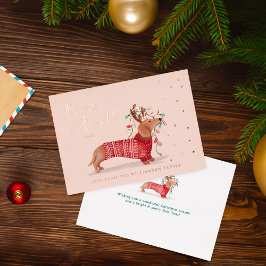 Tarjeta Festiva Con Relieve Metalizado Merry y Bright | Dachshund Dog Navidades Sweater