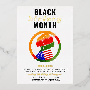 Tarjeta Festiva Con Relieve Metalizado Mes de la Historia Negra Centenario Formal Patriót