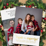 Tarjeta Festiva Con Relieve Metalizado Mientras más se acerque la foto de Baby Gold<br><div class="desc">La carta de más navidades de invitación de bebé más Merrier con diseño fotográfico y tipográfico simple en Relieve metalizado de oro de lujo. Cuanto más alegre esté la letra en letras contemporáneas modernas y la plantilla de fotos esté preparada para añadir dos fotos, una en la parte delantera y...</div>