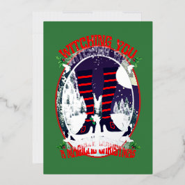 Tarjeta Festiva Con Relieve Metalizado Mikitiez bruja mágica santa christmasnight santa