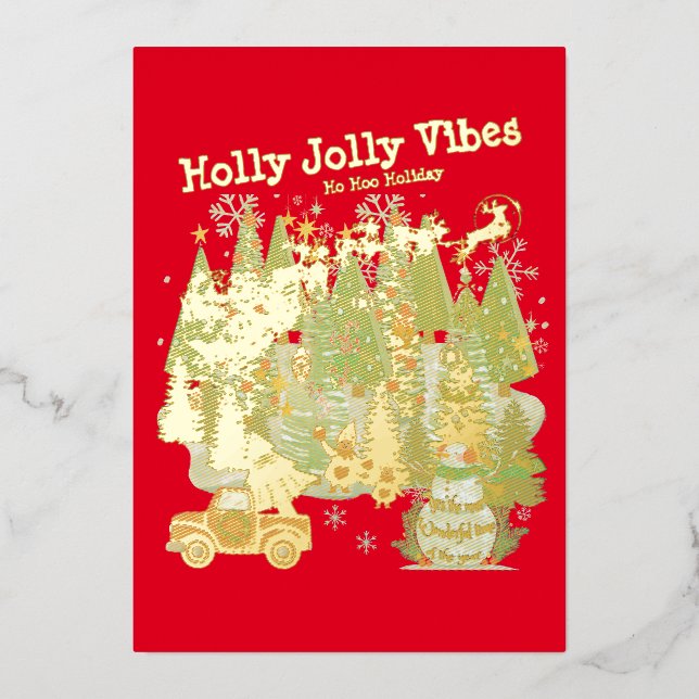 Tarjeta Festiva Con Relieve Metalizado Mikitiez clásicas whitechristmas luz jollyholly (Anverso)