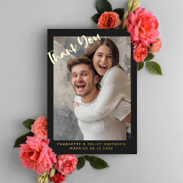 Tarjeta Festiva Con Relieve Metalizado Miniatura y Moderno Script Custom Wedding Gracias