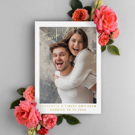 Tarjeta Festiva Con Relieve Metalizado Miniatura y Moderno Script Custom Wedding Gracias